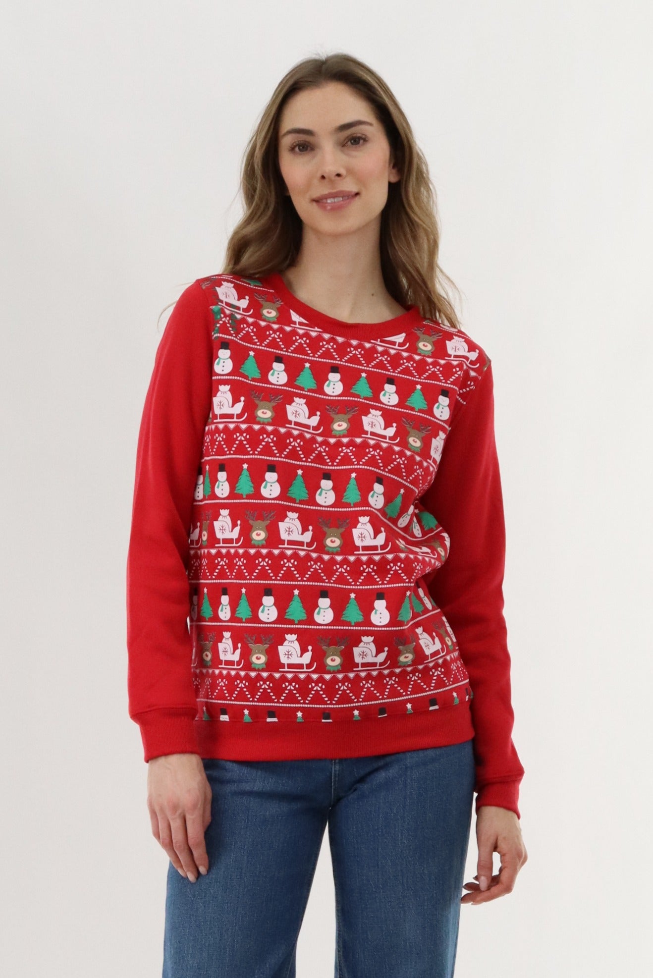 Festive Printed Christmas Sweater - Red - Womens Christmas Sweaters - Fairweather