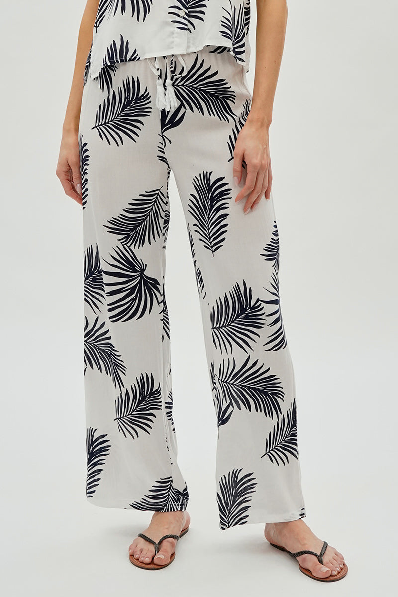 International INC Company Leaf Print Wide Leg Pants - White - Womens Pants - Fairweather