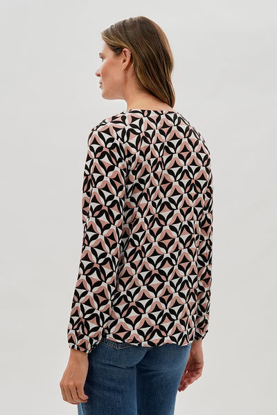 Beechers Brook Patterned Lace Up Blouse - Black - Womens Shirts & Blouses - Fairweather