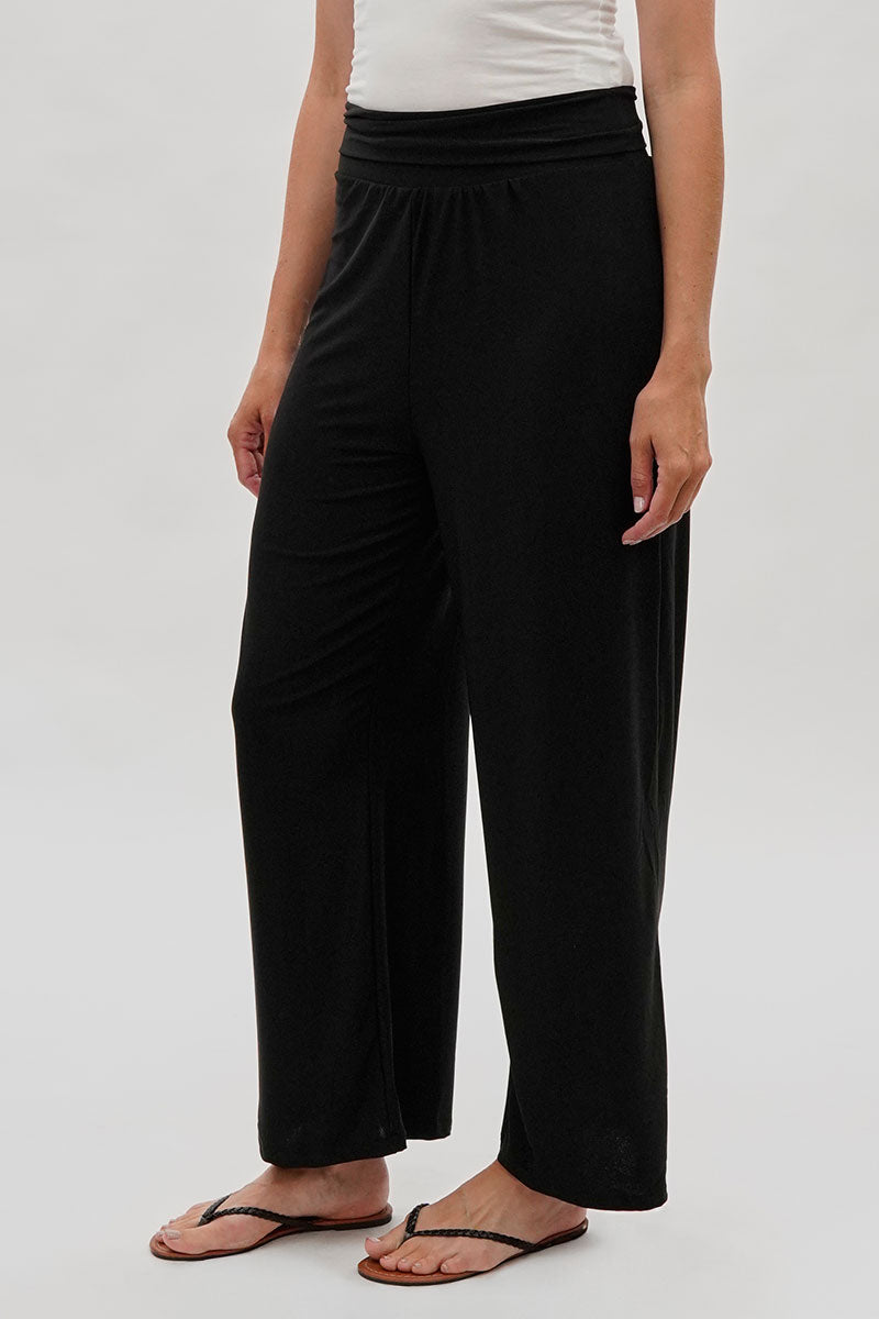 Costa Blanca Wide Leg Fold Over Pants - Black - Womens Pants - Fairweather