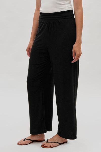 Costa Blanca Wide Leg Fold Over Pants - Black - Womens Pants - Fairweather