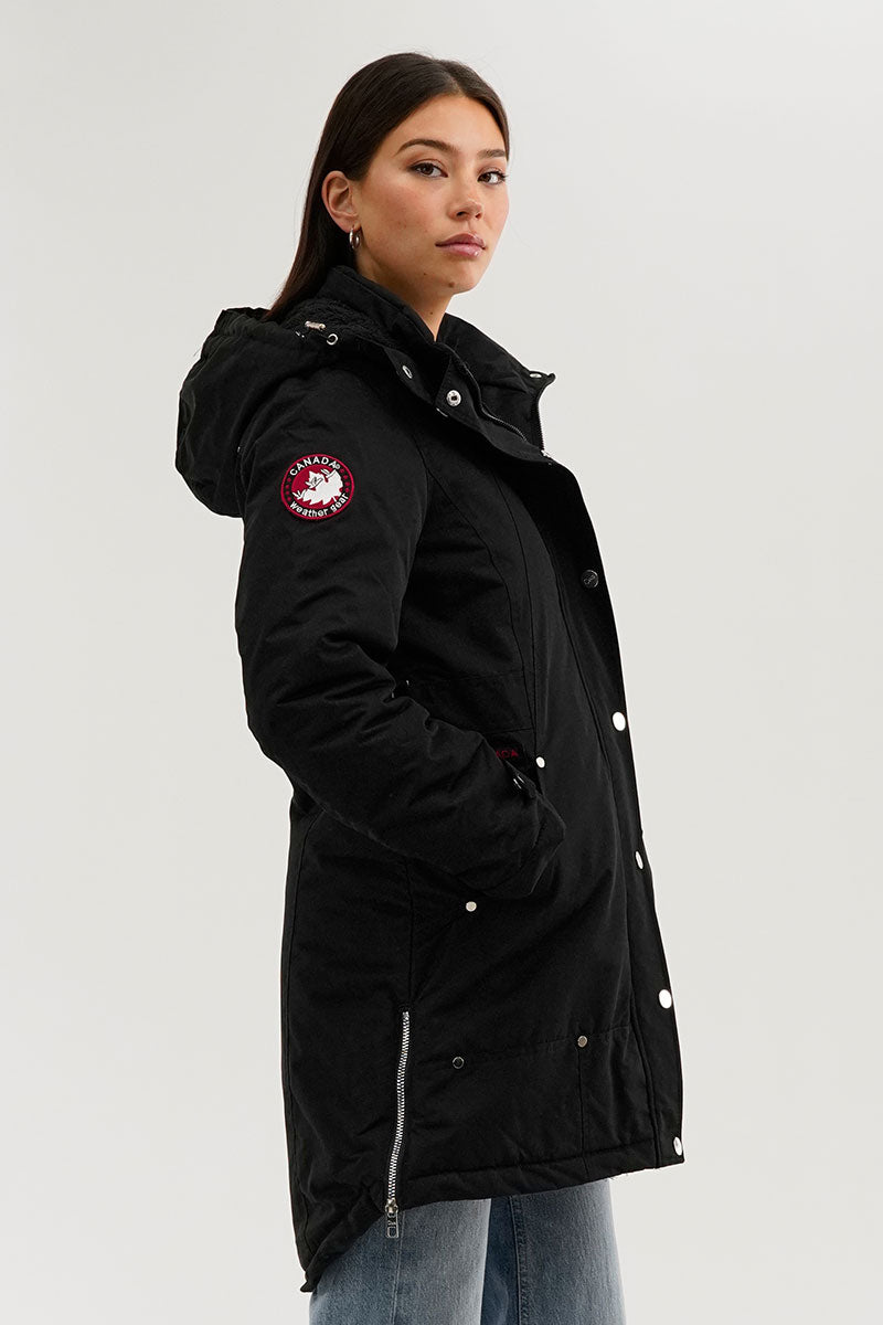 Canada Weather Gear Sherpa Lined Parka Jacket - Black - Womens Parka Jackets - Fairweather