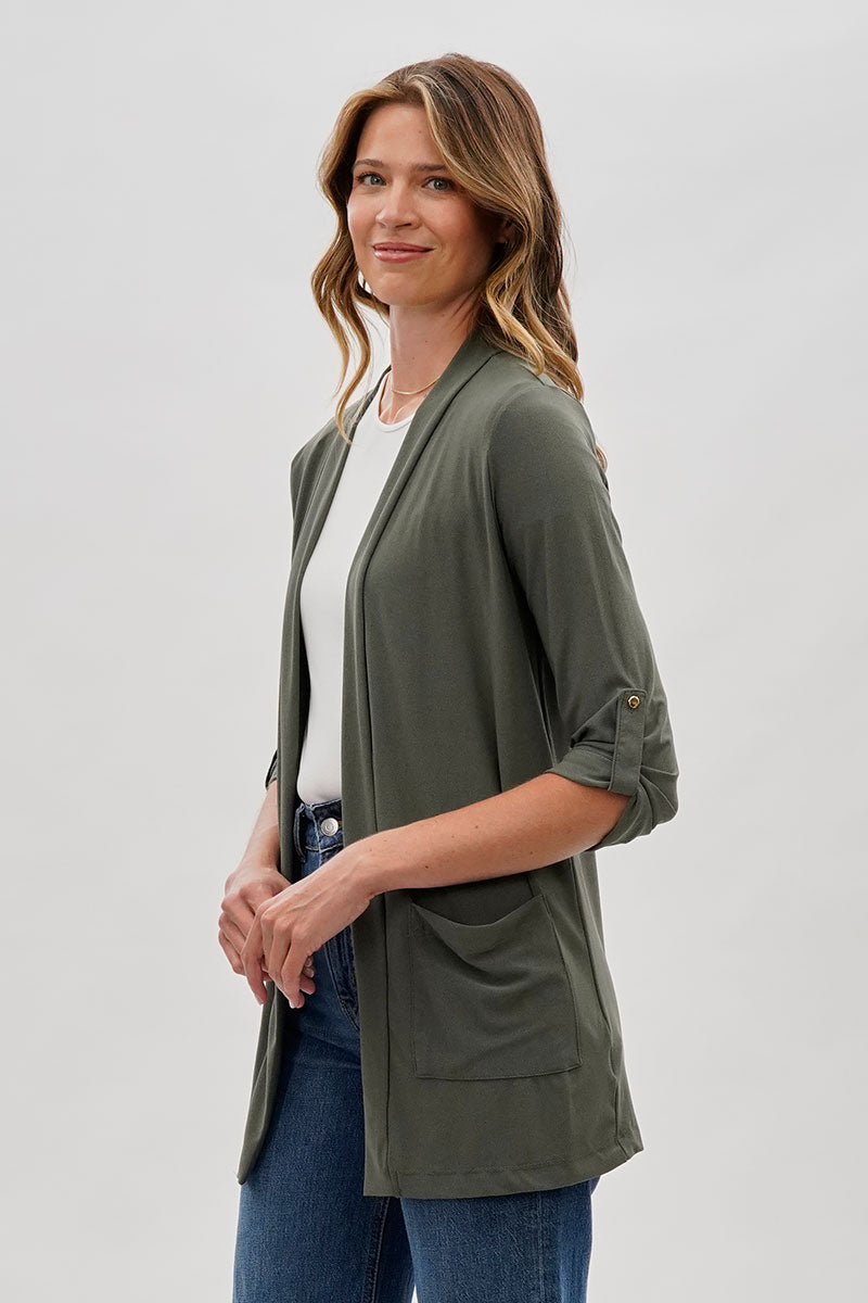 Costa Blanca Open Lightweight Wrap Cardigan - Olive - Womens Cardigans - Fairweather