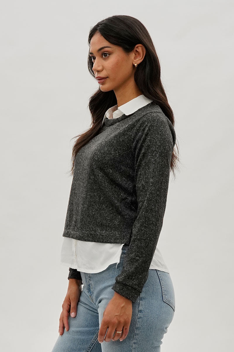 International INC Company Collared Pullover Sweater - Grey - Womens Pullover Sweaters - Fairweather