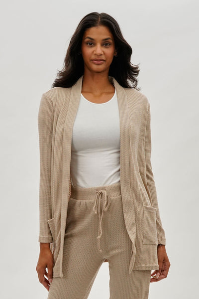 Fahrenheit Open Front Waffle Knit Cardigan - Beige - Womens Cardigans - Fairweather