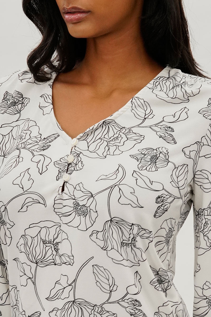 Beechers Brook Floral Henley Blouse - White - Womens Shirts & Blouses - Fairweather