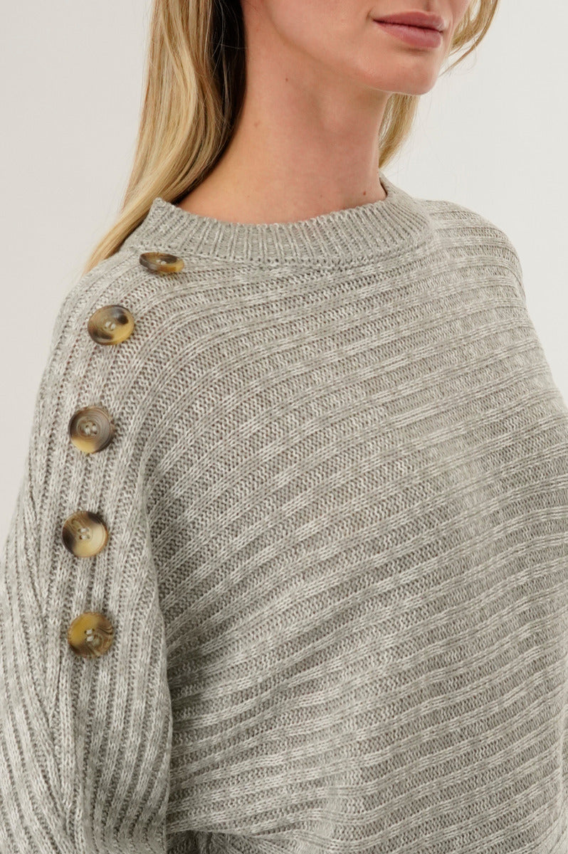 International INC Company Ribbed Button Detail Pullover Sweater - Stone - Womens Pullover Sweaters - Fairweather