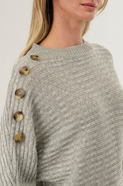 International INC Company Ribbed Button Detail Pullover Sweater - Stone - Womens Pullover Sweaters - Fairweather