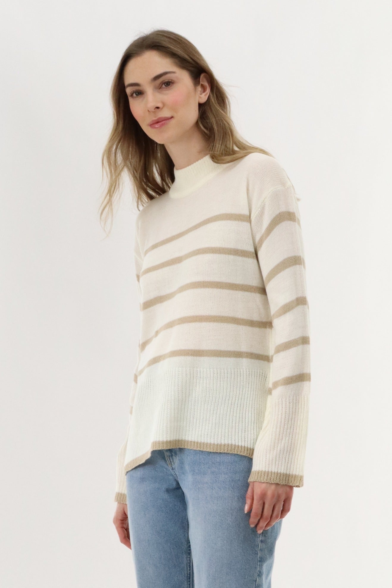 Beechers Brook Striped Knit Pullover Sweater - Cream - Womens Pullover Sweaters - Fairweather