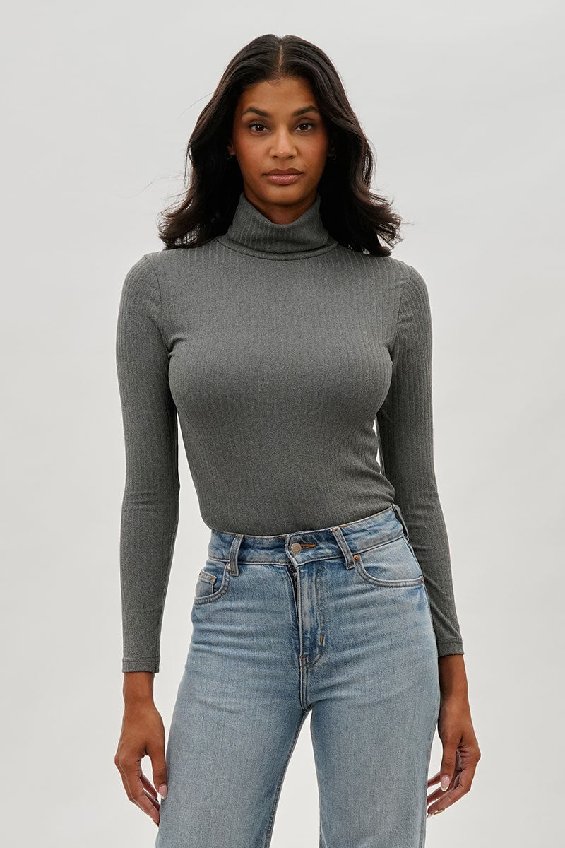 Majora Long Sleeve Turtleneck Pullover Sweater - Grey - Womens Tees & Tank Tops - Fairweather