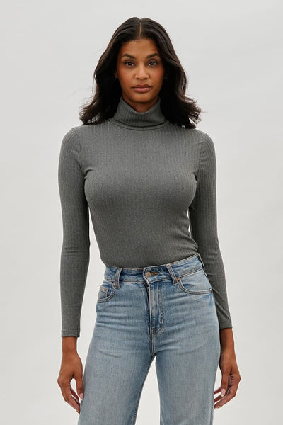 Majora Long Sleeve Turtleneck Pullover Sweater - Grey - Womens Tees & Tank Tops - Fairweather