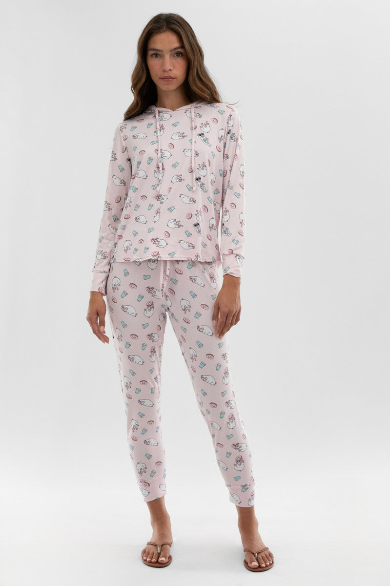 Canada Weather Gear Dog Print Hooded Pajama Top - Blush - Womens Pajamas - Fairweather