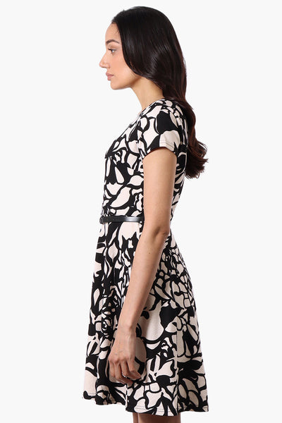 Runaway Bay Patterned Belted Skater Day Dress - Black - Womens Day Dresses - Fairweather