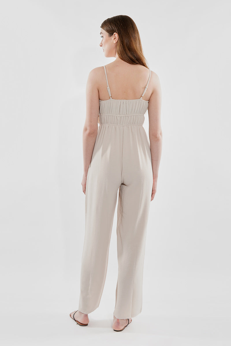 International INC Company Smocked Waist Side Slit Jumpsuit - Cream - Womens Jumpsuits & Rompers - Fairweather