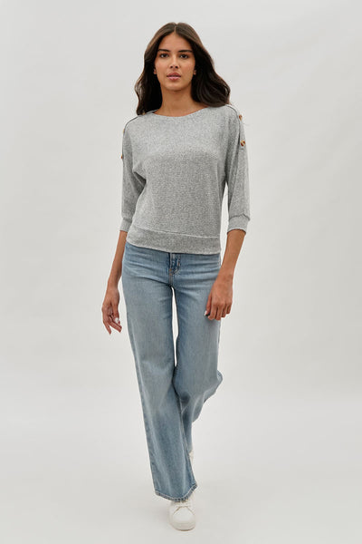 International INC Company Ribbed Button Detail Pullover Sweater - Grey - Womens Pullover Sweaters - Fairweather