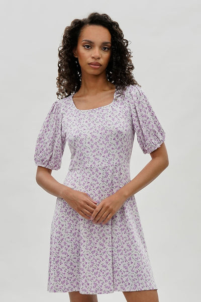 Costa Blanca Floral Square Neck Day Dress - Lavender - Womens Day Dresses - Fairweather