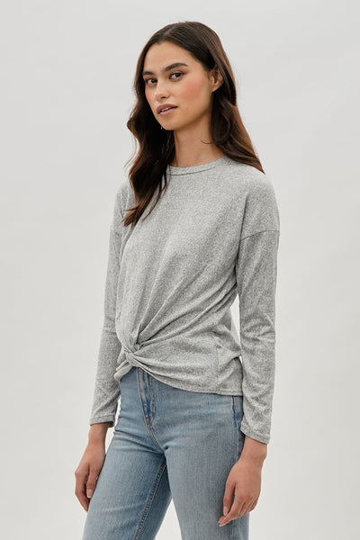Fahrenheit Front Twist Drop Shoulder Long Sleeve Top - Grey - Womens Long Sleeve Tops - Fairweather