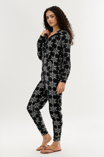 Canada Weather Gear Festive Print Fleece Onesie - Black