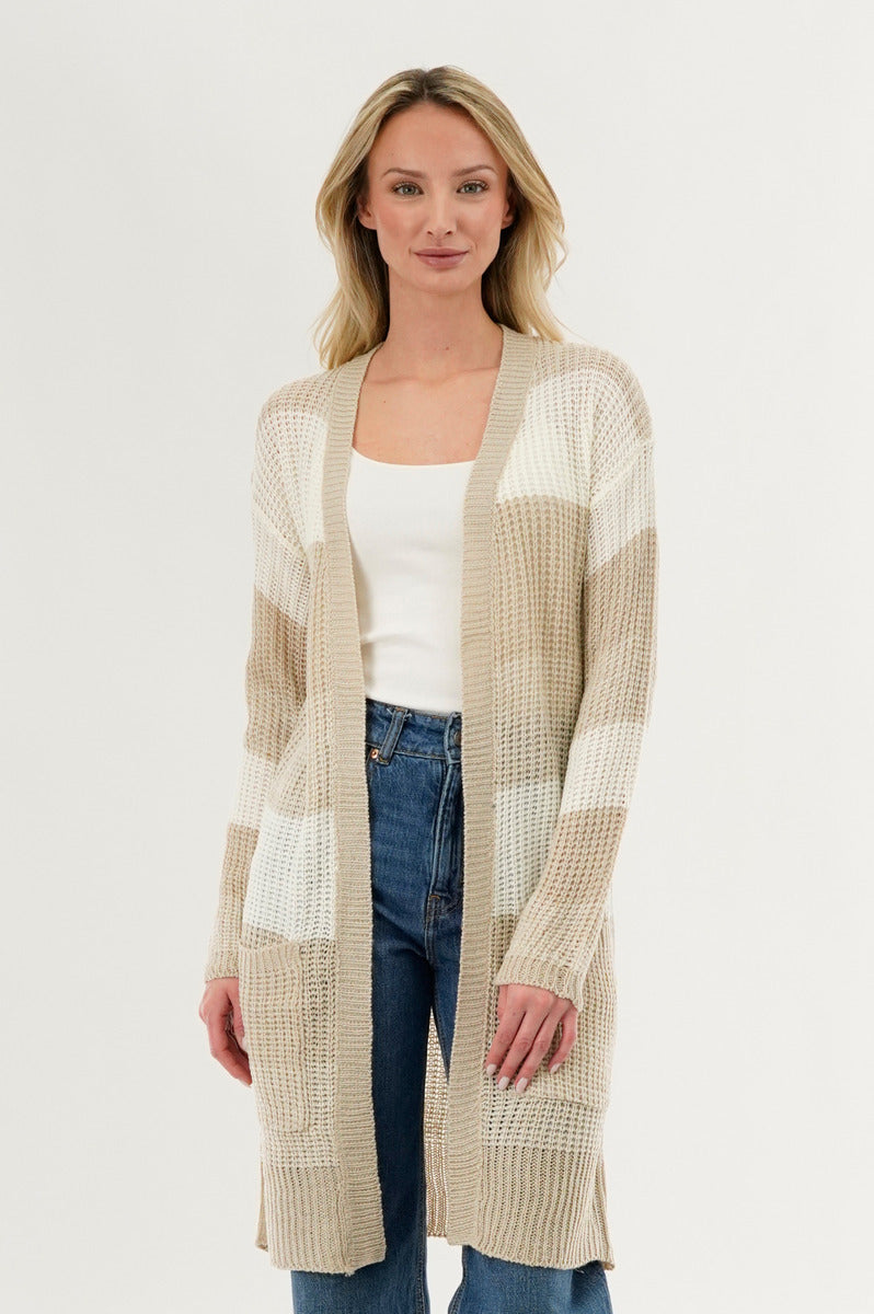 Stylexchange Striped Knit Cardigan - Beige - Womens Cardigans - Fairweather