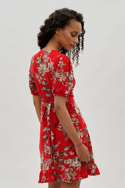 Beechers Brook Floral Crossover Day Dress - Coral - Womens Day Dresses - Fairweather