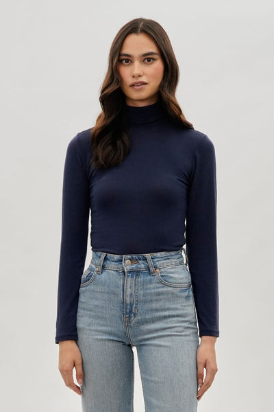 Magazine Cinched Side Turtleneck Long Sleeve Top - Navy - Womens Long Sleeve Tops - Fairweather