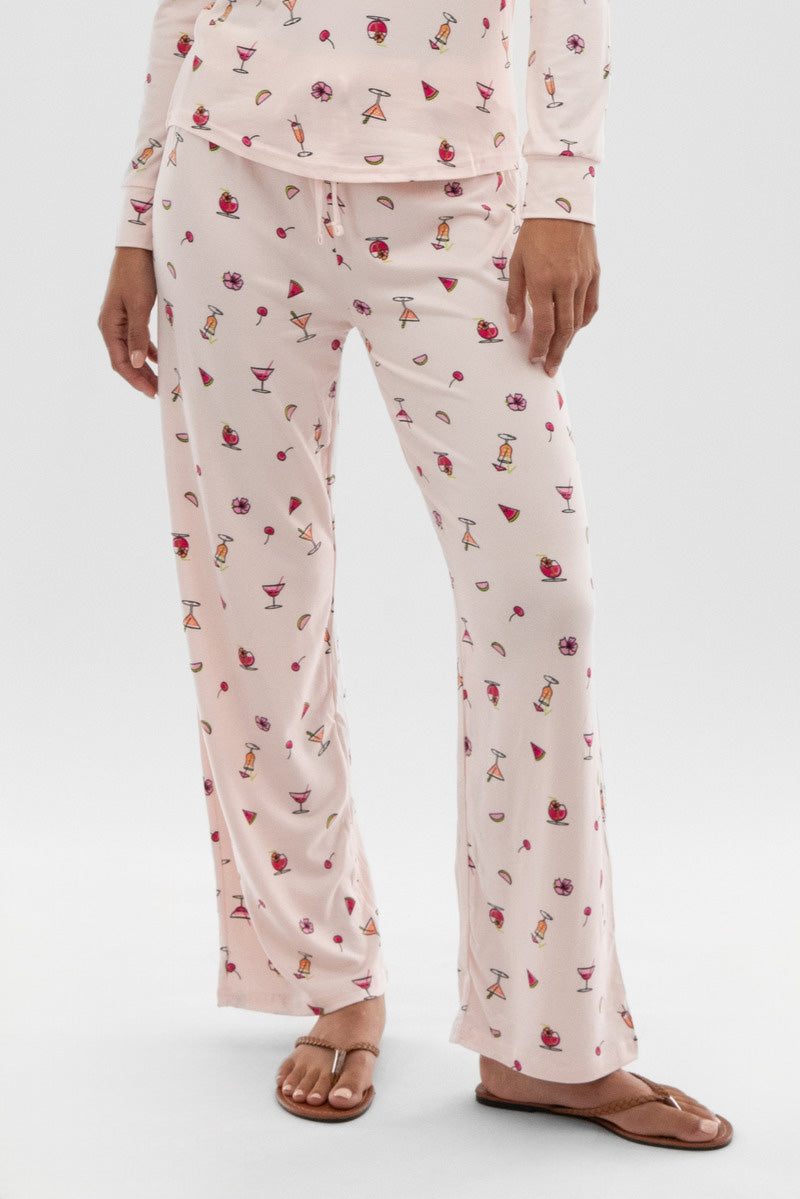 Canada Weather Gear Drink Print Wide Leg Pajama Pants - Blush - Womens Pajamas - Fairweather