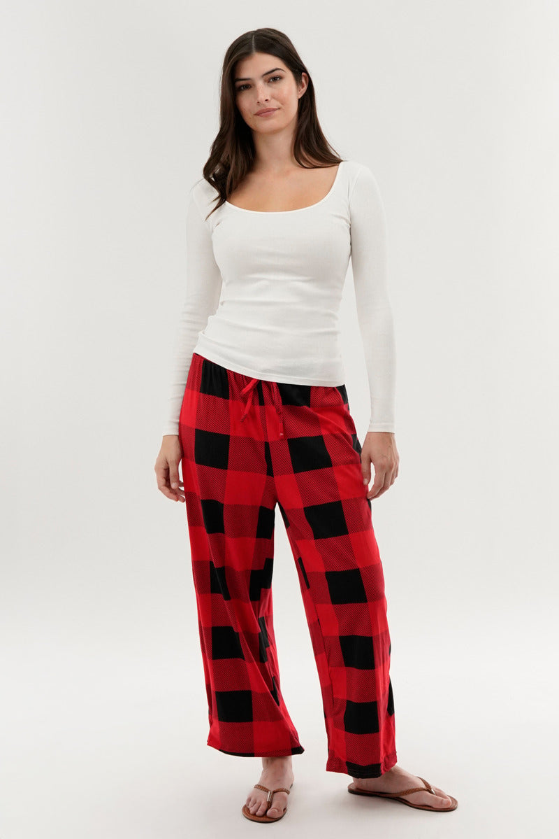 Canada Weather Gear Plaid Wide Leg Pajama Pants - Red - Womens Pajamas - Fairweather