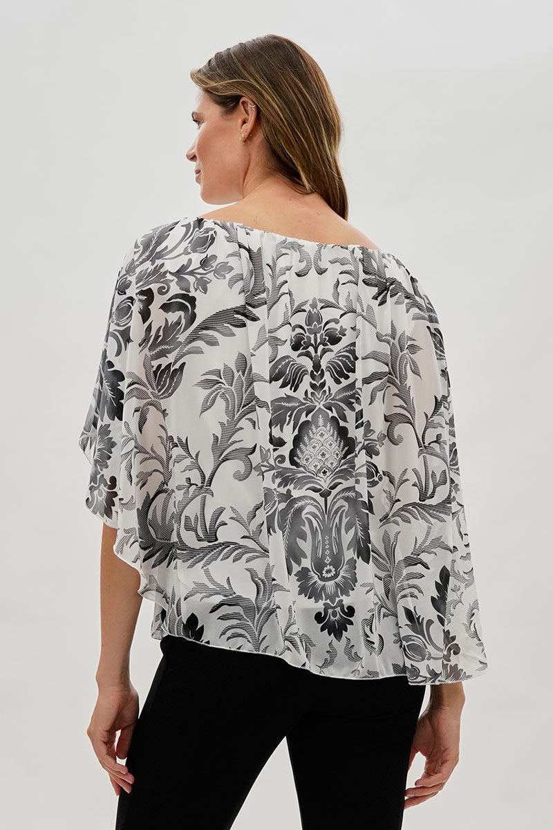 Costa Blanca Baroque Print Chiffon Blouse - White - Womens Shirts & Blouses - Fairweather