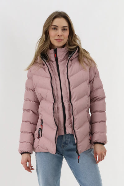 Canada Weather Gear Quilted Puffer Double Zip Bomber Jacket - Blush - Womens Bomber Jackets - Fairweather