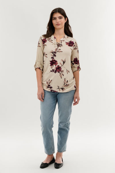 Majora Floral Lace Up Blouse - Beige - Womens Shirts & Blouses - Fairweather