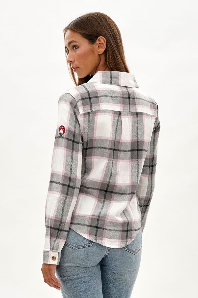 Canada Weather Gear Button Up Flannel Shirt - White - Womens Shirts & Blouses - Fairweather