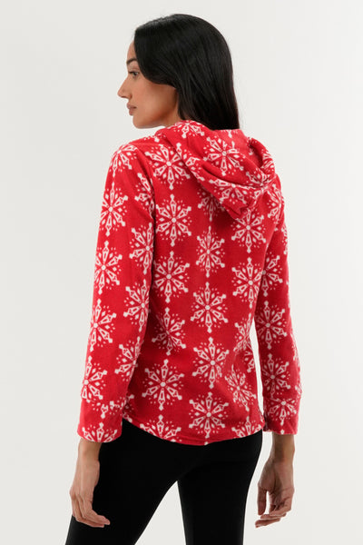 Canada Weather Gear Festive Print Hooded Pajama Top - Red - Womens Pajamas - Fairweather