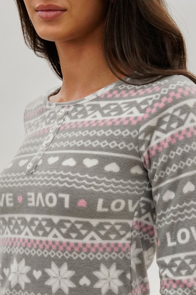 Canada Weather Gear Festive Print Henley Pajama Top - Grey - Womens Pajamas - Fairweather