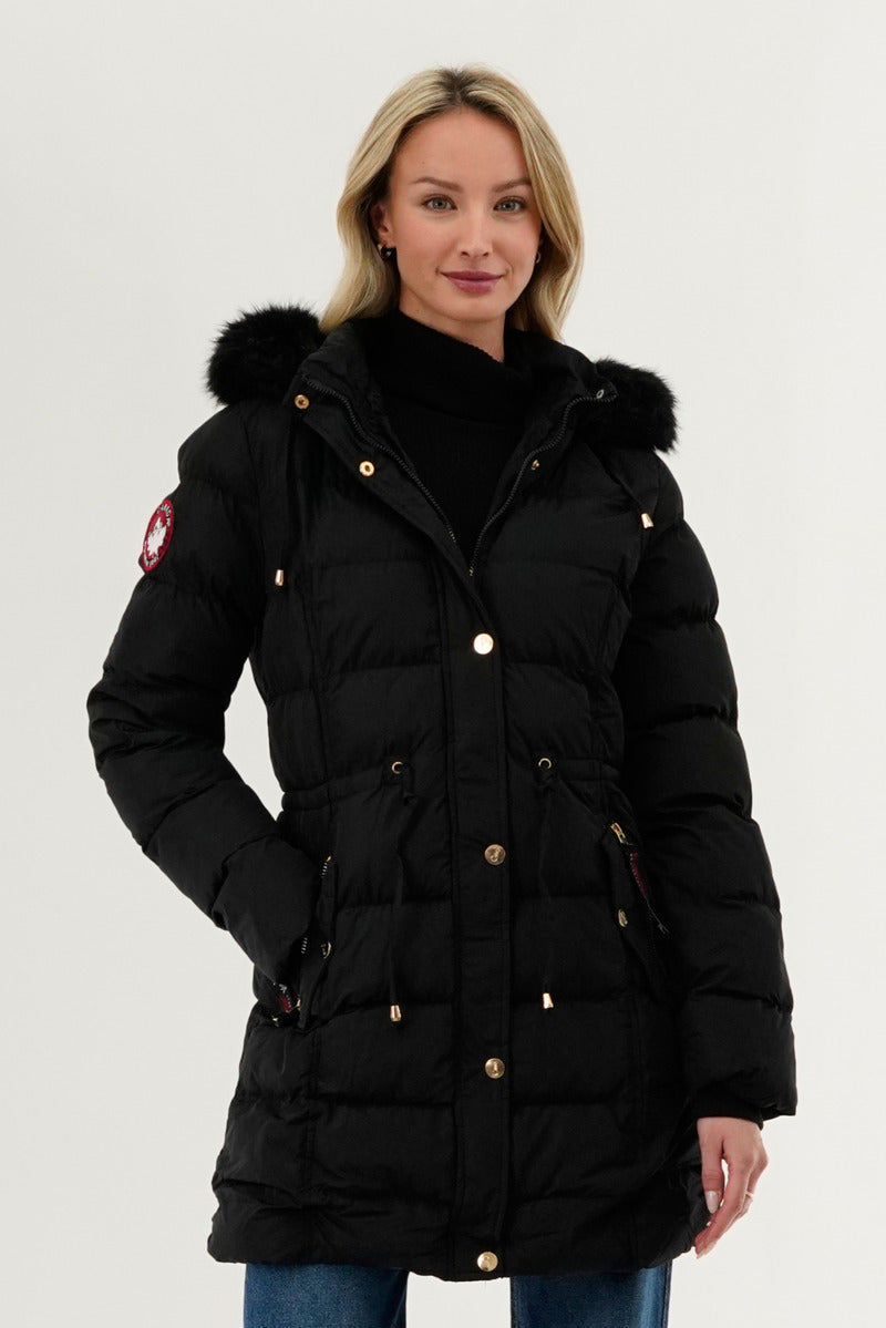 Canada Weather Gear Tie Waist Puffer Parka Jacket - Black - Womens Parka Jackets - Fairweather