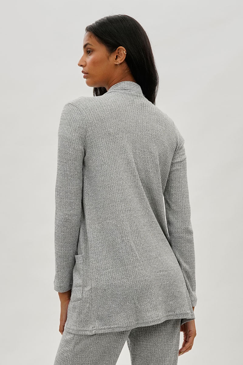 Fahrenheit Open Front Waffle Knit Cardigan - Grey - Womens Cardigans - Fairweather