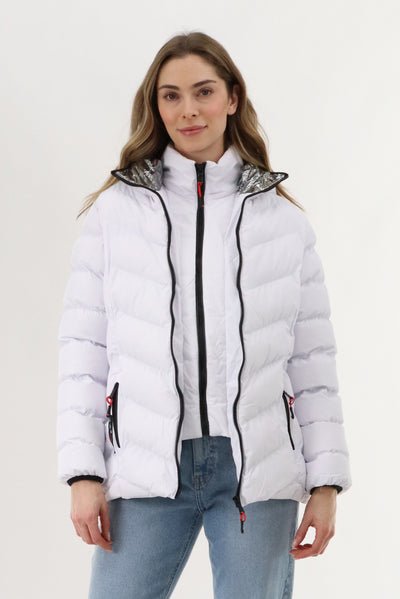 Canada Weather Gear Quilted Puffer Double Zip Bomber Jacket - White - Womens Bomber Jackets - Fairweather