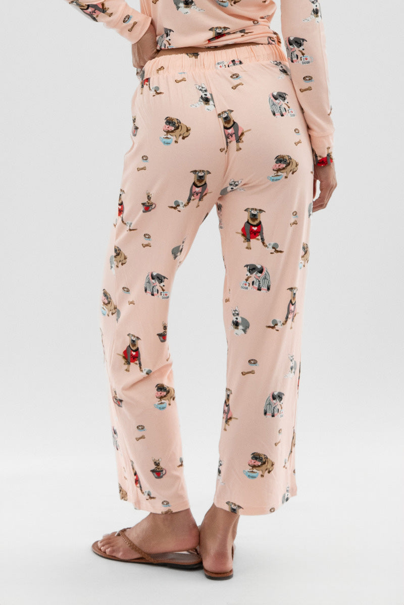 Canada Weather Gear Dog Print Wide Leg Pajama Pants - Blush - Womens Pajamas - Fairweather