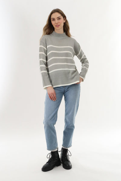 Beechers Brook Striped Knit Pullover Sweater - Grey - Womens Pullover Sweaters - Fairweather