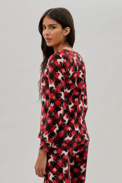 Canada Weather Gear Festive Print Crewneck Pajama Top - Red - Womens Pajamas - Fairweather