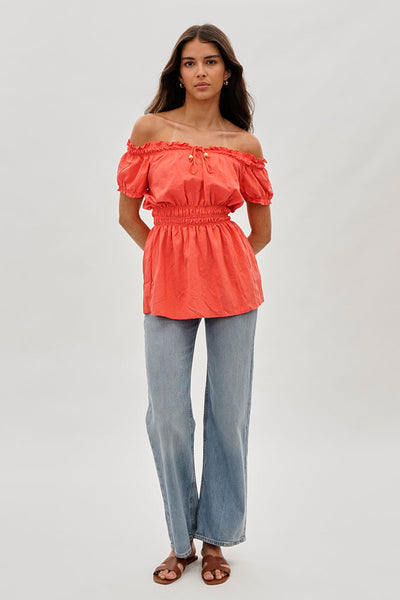 Runaway Bay Cinched Short Sleeve Blouse - Coral - Womens Shirts & Blouses - Fairweather