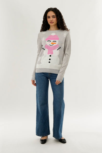 Festive Snowman Christmas Sweater - Grey - Womens Christmas Sweaters - Fairweather