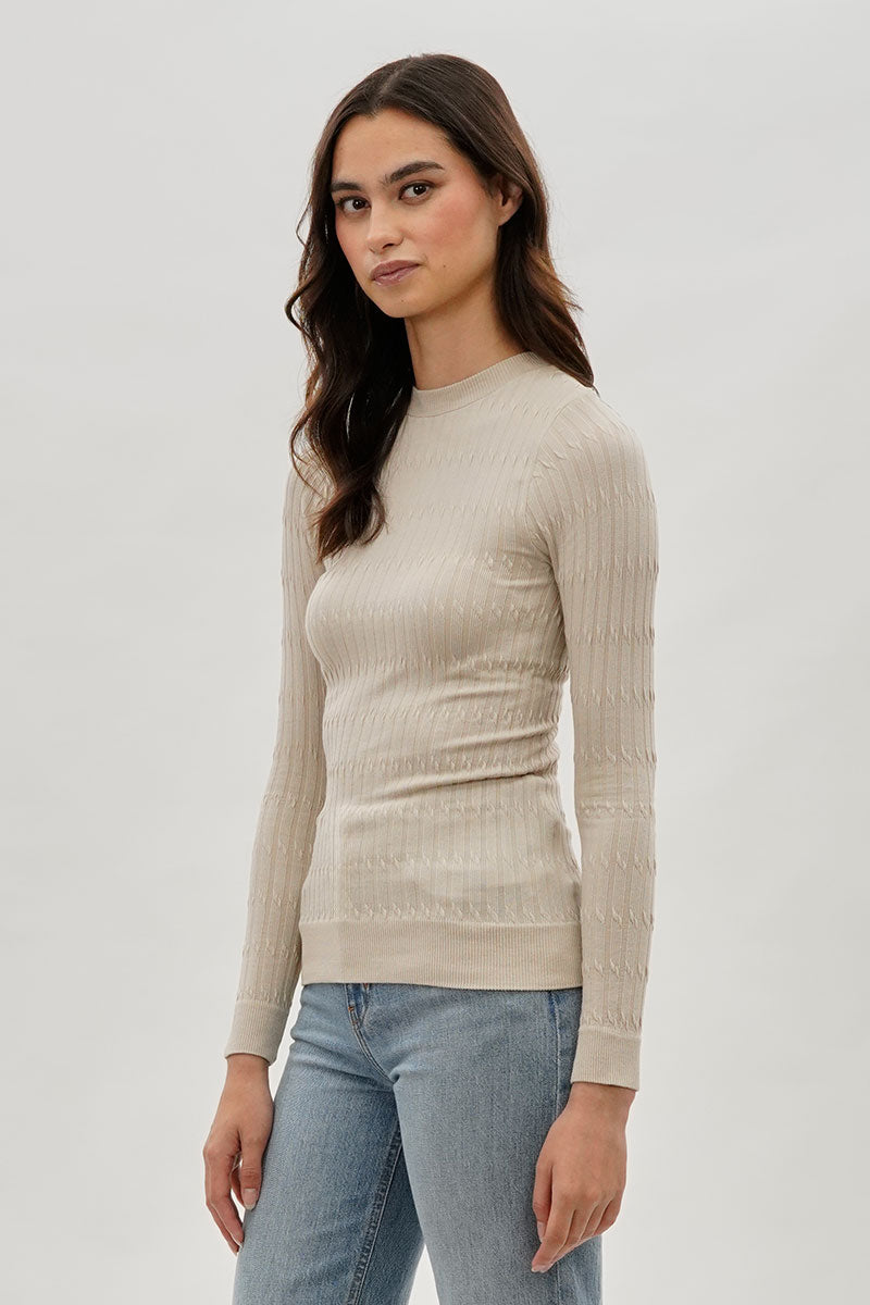 International INC Company Ribbed Crewneck Long Sleeve Top - Beige - Womens Long Sleeve Tops - Fairweather