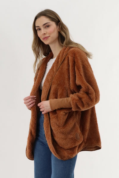 Canada Weather Gear Open Front Teddy Cardigan - Brown - Womens Cardigans - Fairweather