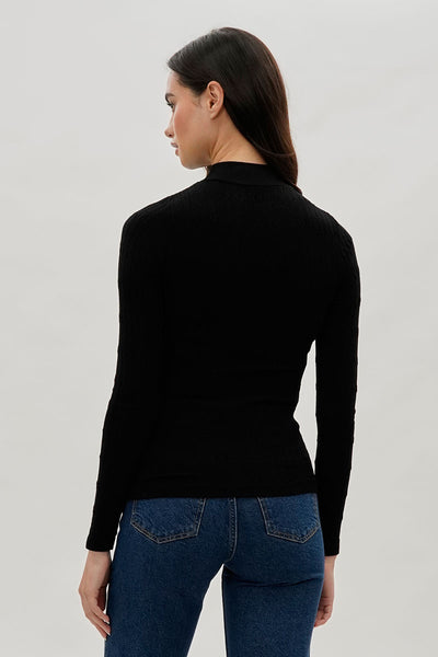 International INC Company Ribbed Mock Neck Long Sleeve Top - Black - Womens Long Sleeve Tops - Fairweather
