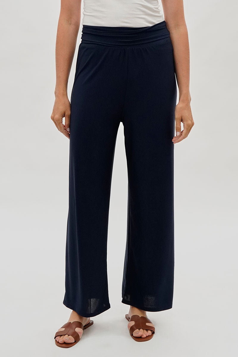 Costa Blanca Wide Leg Fold Over Pants - Navy - Womens Pants - Fairweather
