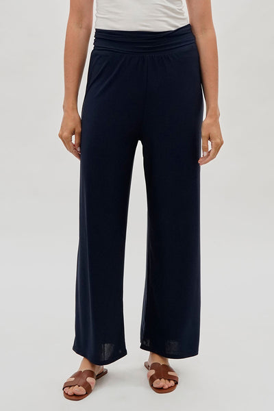 Costa Blanca Wide Leg Fold Over Pants - Navy - Womens Pants - Fairweather