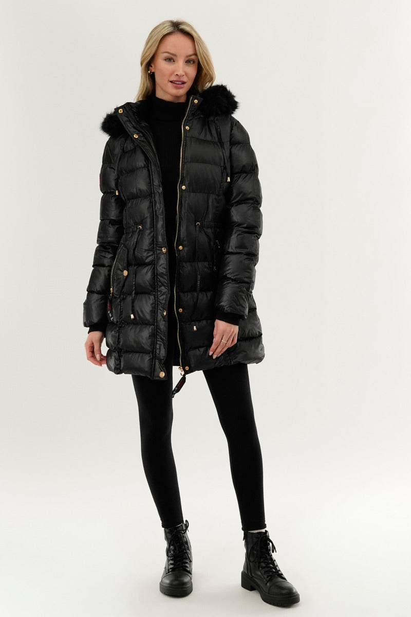 Canada Weather Gear Tie Waist Puffer Parka Jacket - Black - Womens Parka Jackets - Fairweather