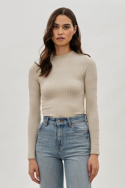 International INC Company Ribbed Crewneck Long Sleeve Top - Beige - Womens Long Sleeve Tops - Fairweather