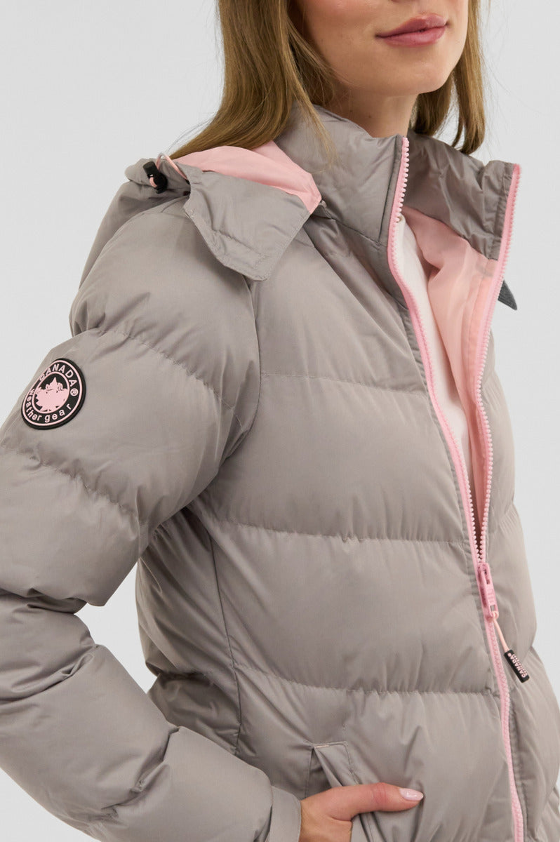 Canada Weather Gear Chevron Bubble Bomber Jacket - Stone - Womens Bomber Jackets - Fairweather