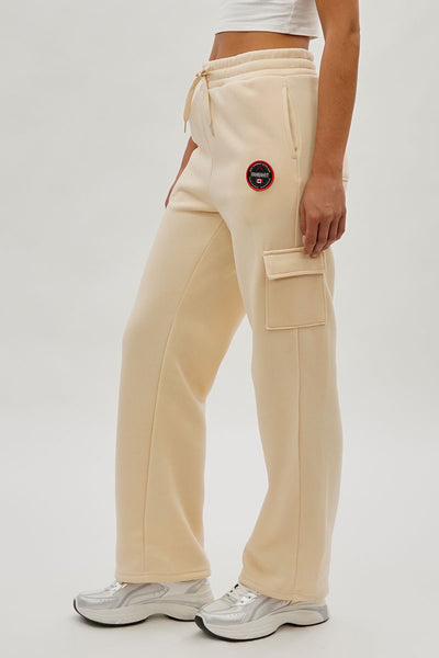 Fahrenheit Wide Leg Cargo Sweatpants - Cream